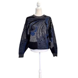 Vintage 90s  Saturdays Crewneck Sweater Men’s Sz XL Blue Geo Abstract Grandpa